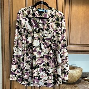 Simply Vera Vera Wang Cream and Purple Floral Long-Sleeve Blouse